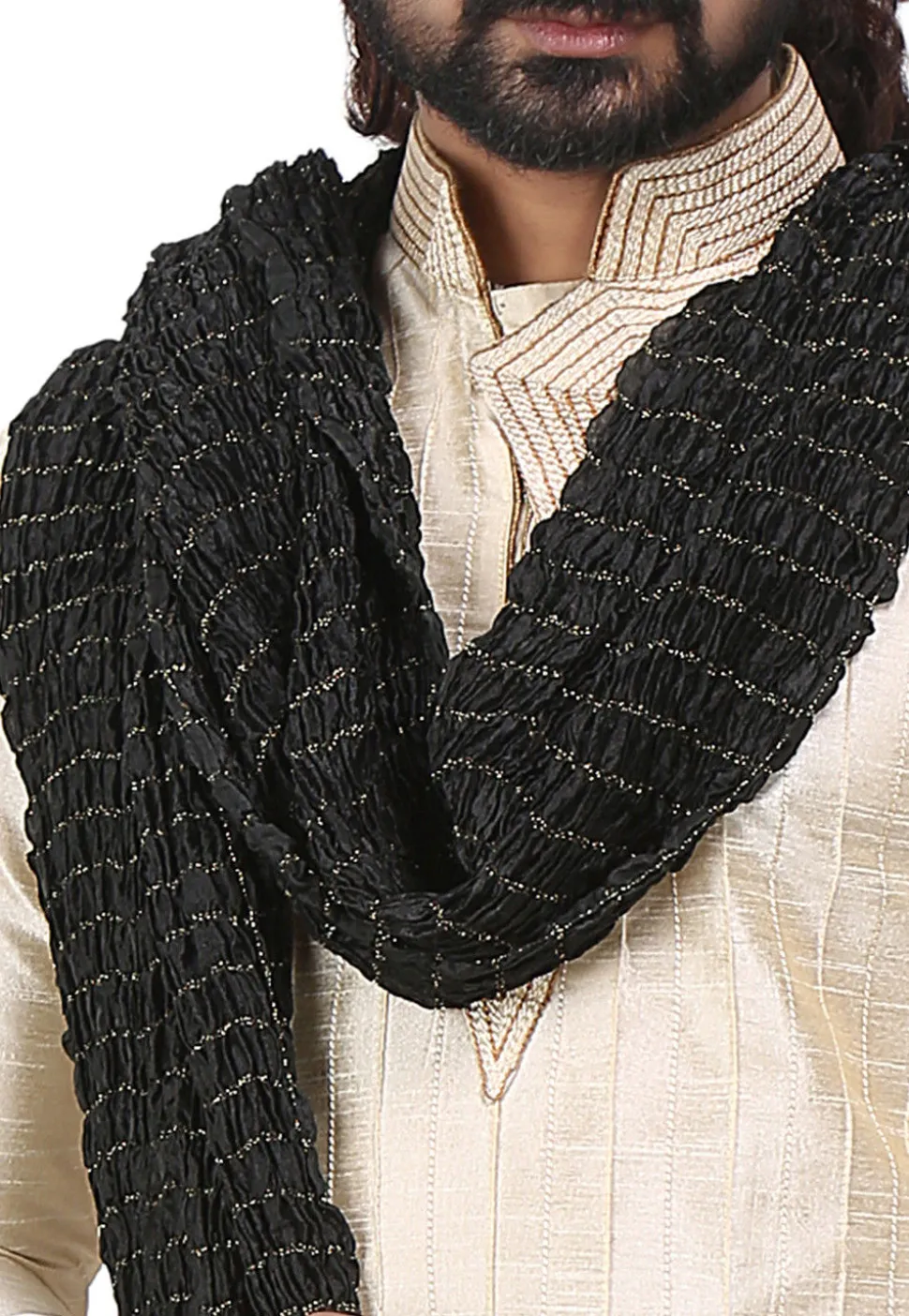 Crushed Art Silk Mens Stole in Black