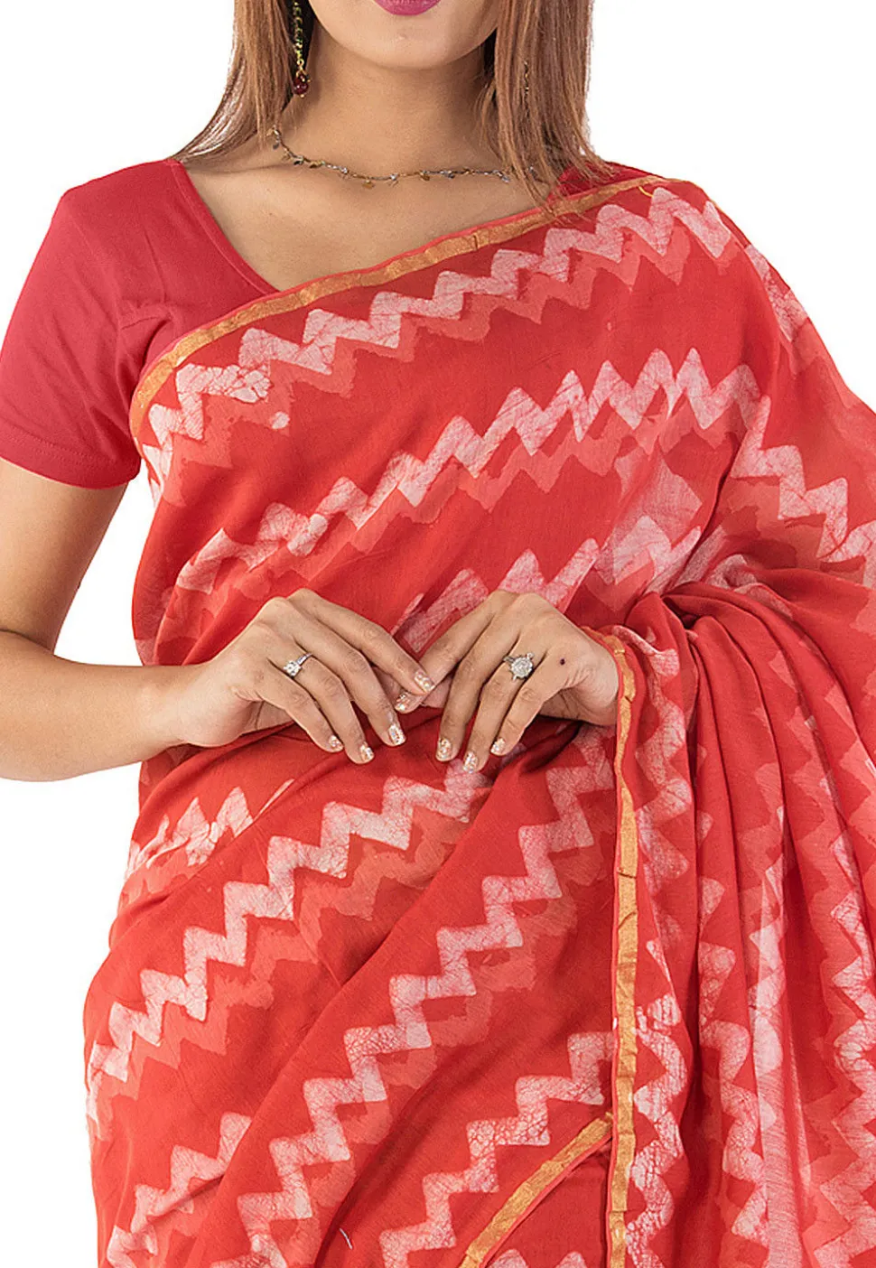 Dabu Printed Chanderi Cotton Saree in Red