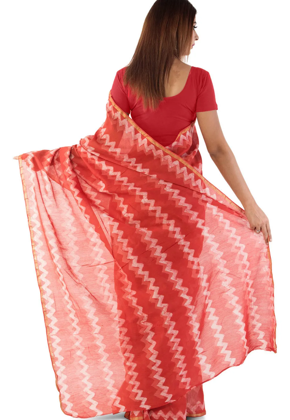 Dabu Printed Chanderi Cotton Saree in Red