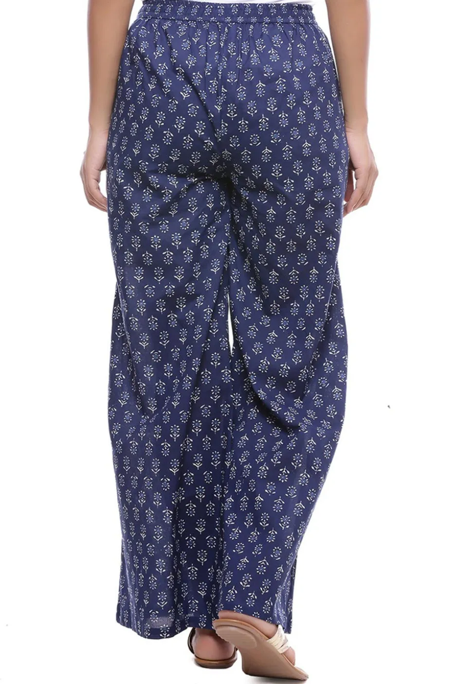 Dabu Printed Cotton Flared Palazzo in Navy Blue