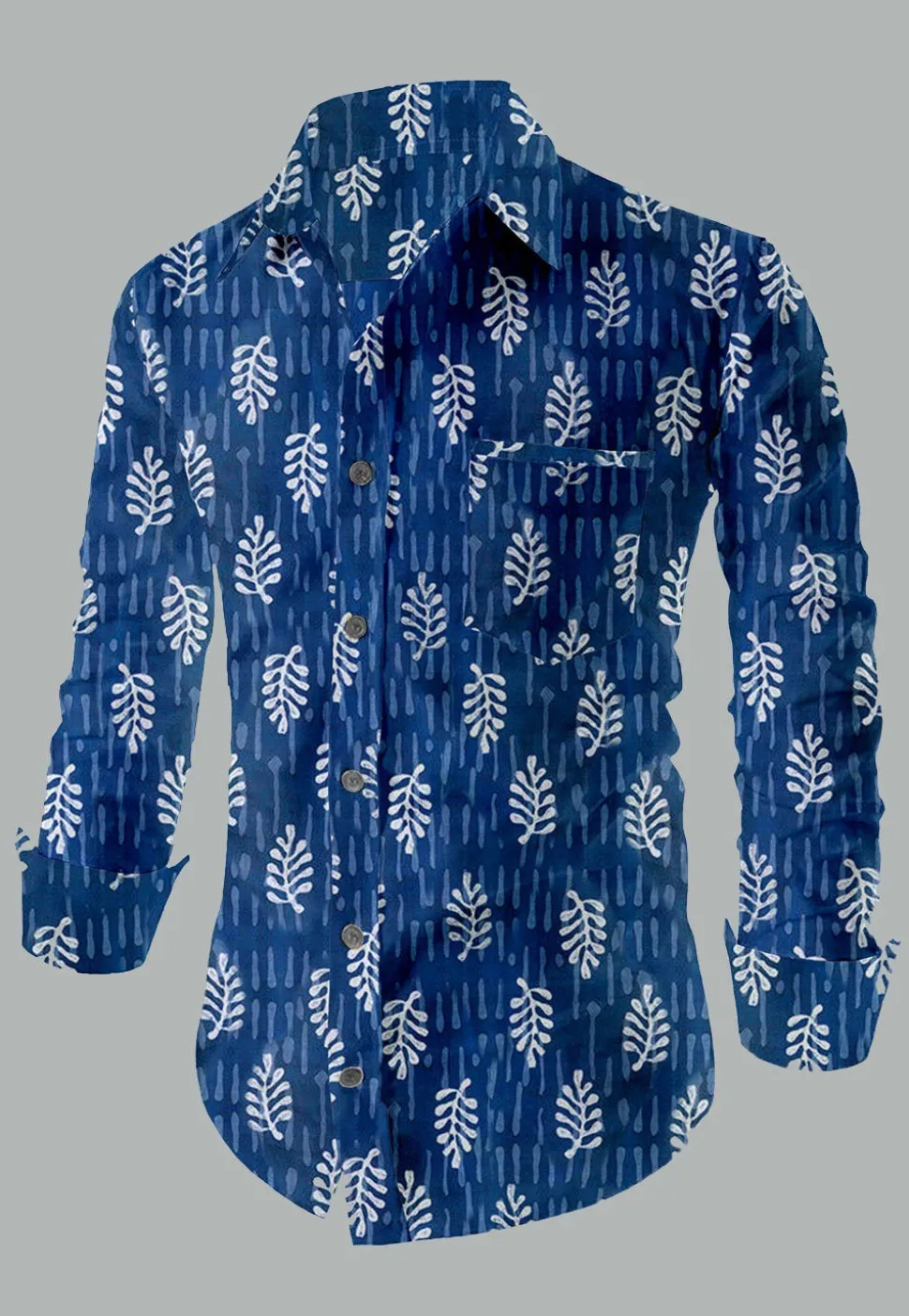 Dabu Printed Cotton Front Open Shirt in Blue