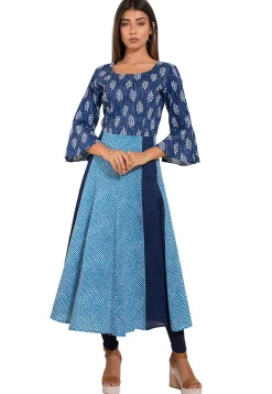 Dabu Printed Cotton Kurta in Blue
