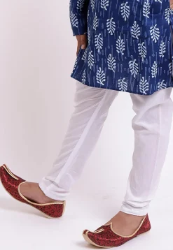 Dabu Printed Cotton Kurta Set in Indigo Blue