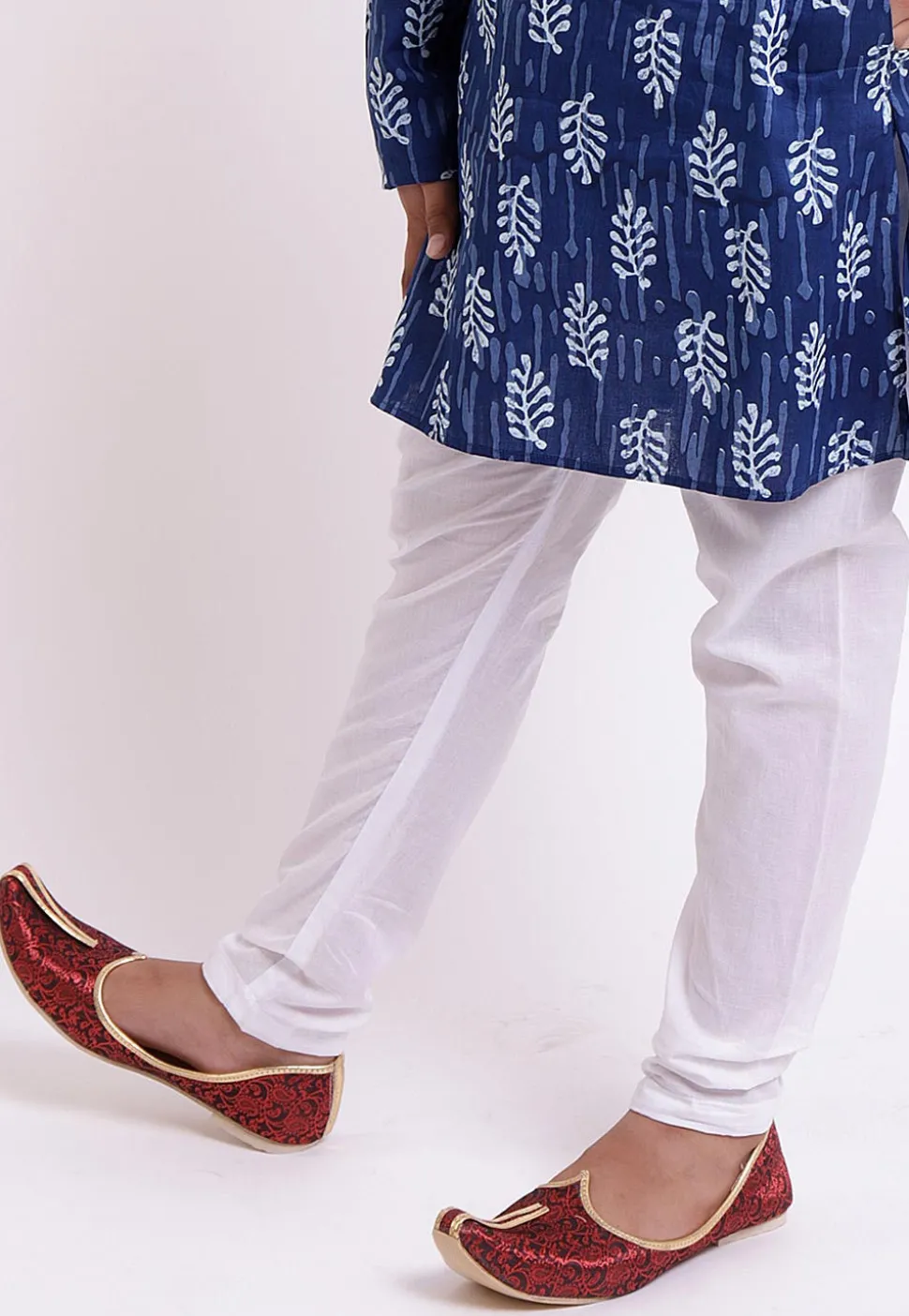 Dabu Printed Cotton Kurta Set in Indigo Blue
