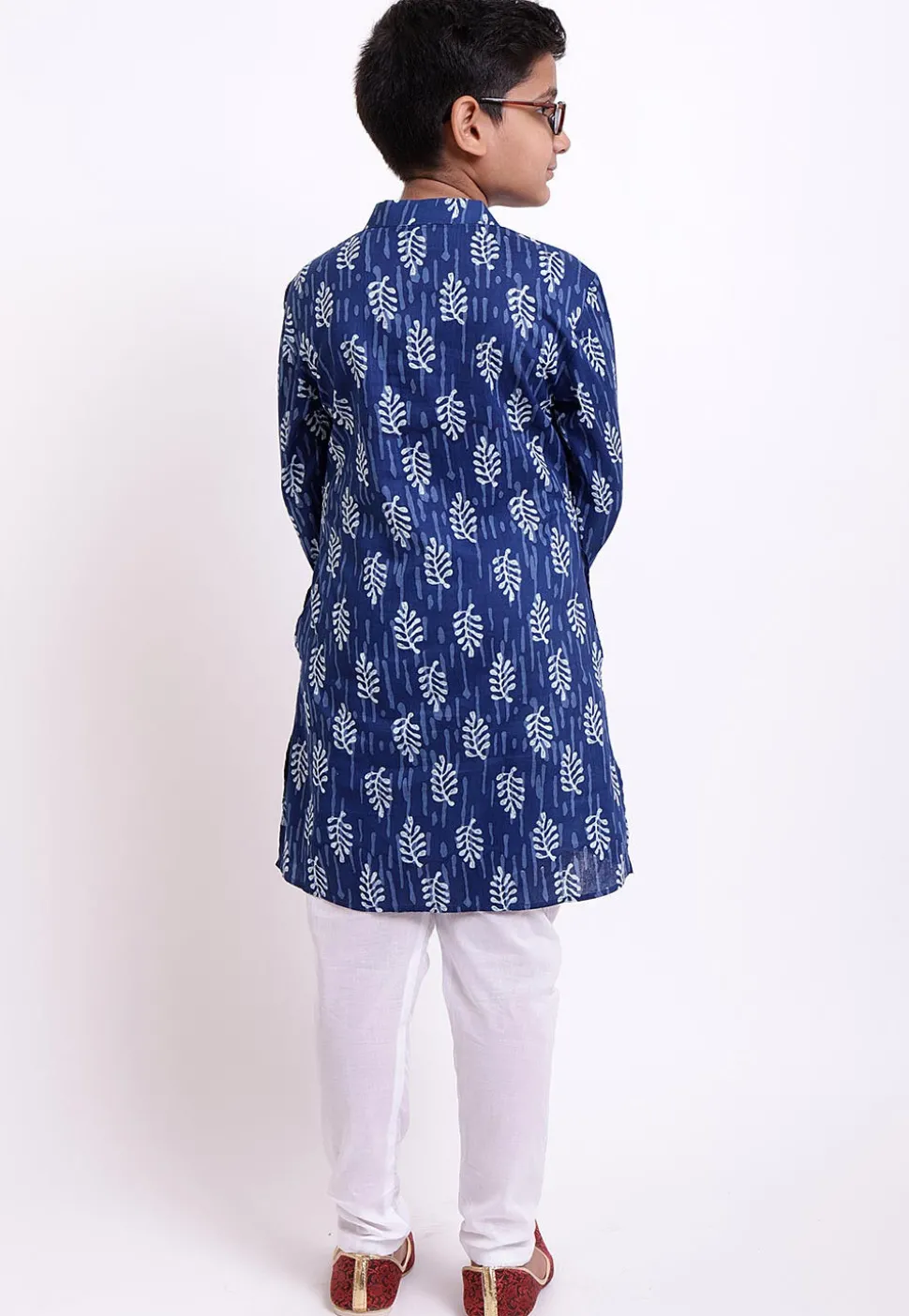 Dabu Printed Cotton Kurta Set in Indigo Blue