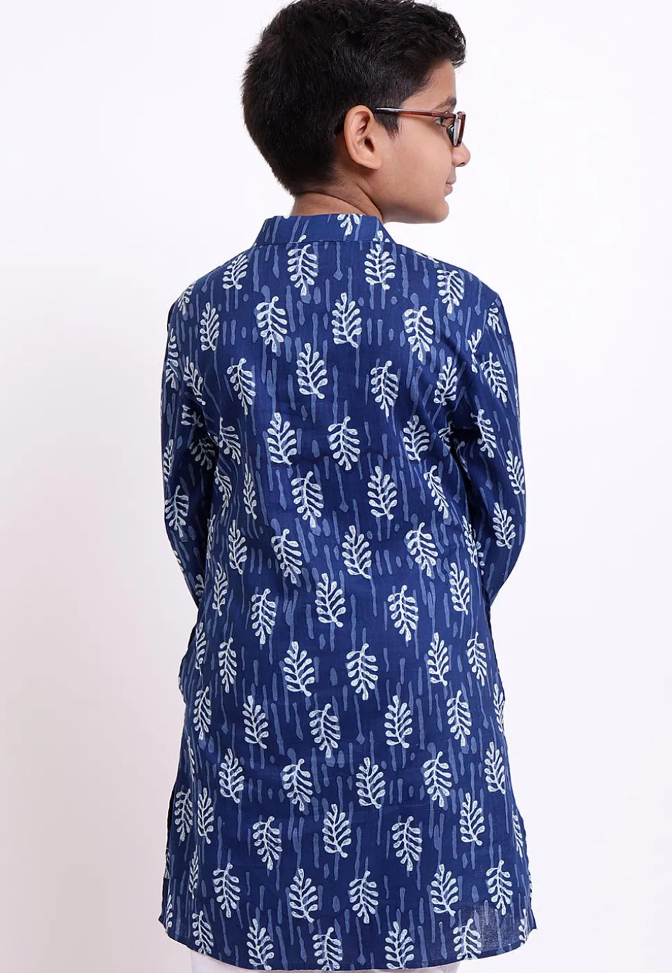 Dabu Printed Cotton Kurta in Indigo Blue