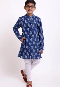 Dabu Printed Cotton Kurta in Indigo Blue