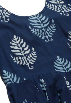 Dabu Printed Cotton Long Kurta in Navy Blue