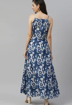 Dabu Printed Cotton Maxi Dress in Dark Blue
