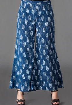 Dabu Printed Cotton Palazzo in Indigo Blue