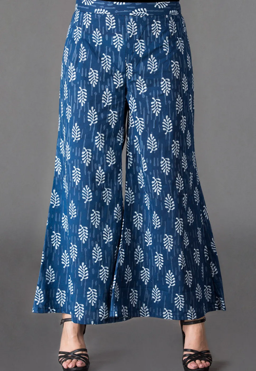Dabu Printed Cotton Palazzo in Indigo Blue