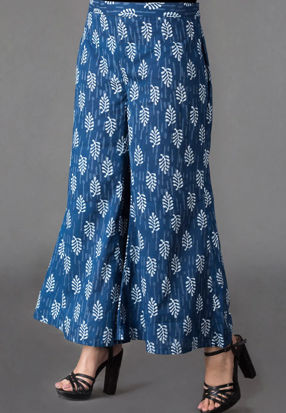 Dabu Printed Cotton Palazzo in Indigo Blue
