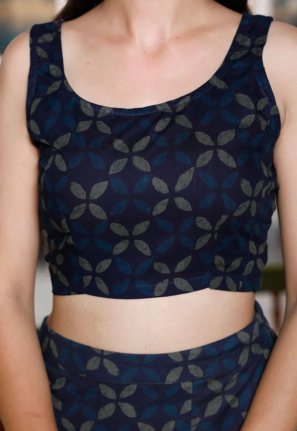 Dabu Printed Pure Cotton Co Ord Set in Navy Blue