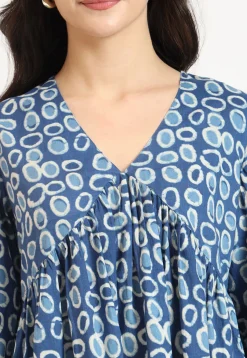 Dabu Printed Pure Cotton Tunic in Blue