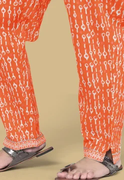 Dabu Printed Pure Cotton Pakistani Suit in Orange