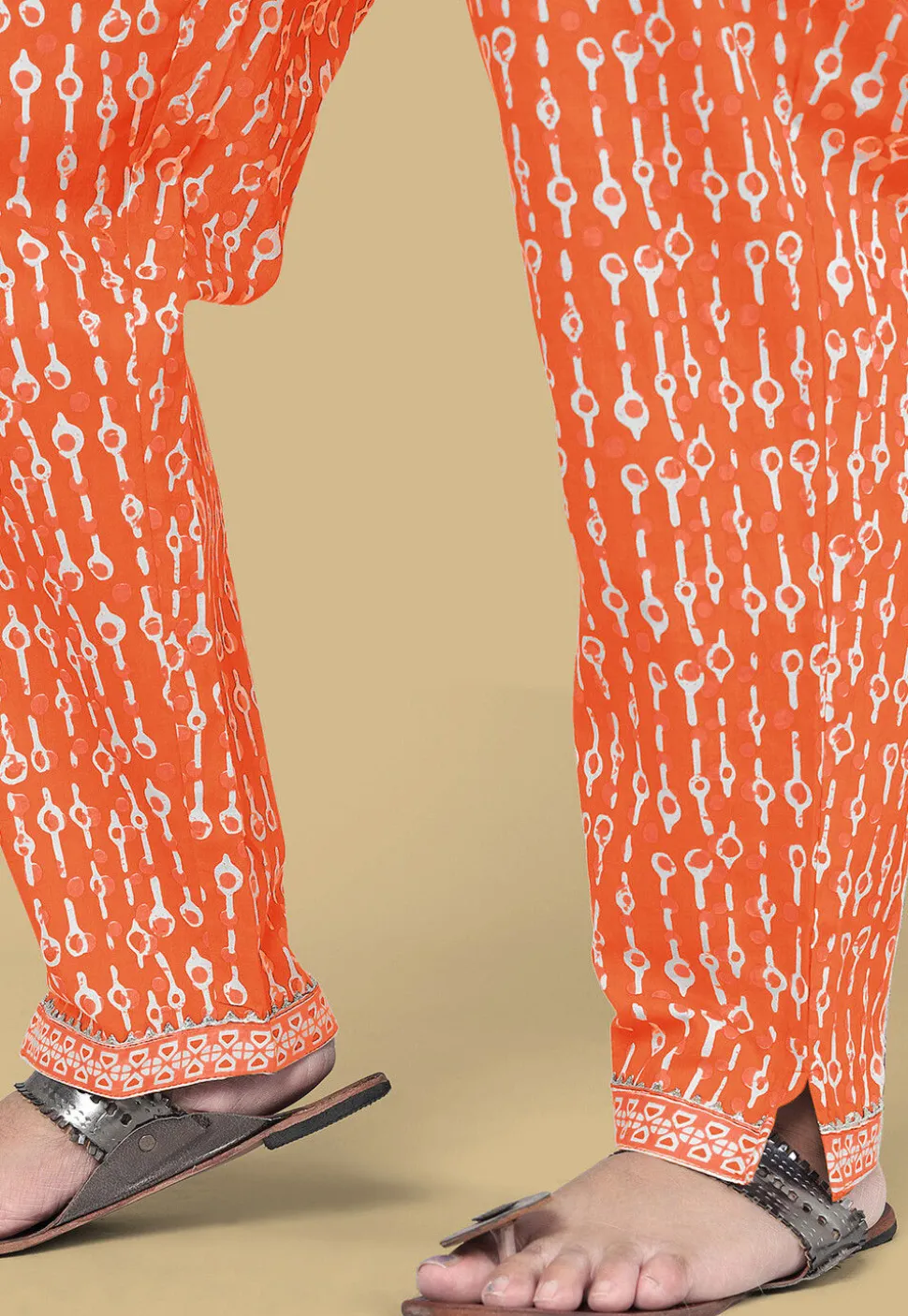 Dabu Printed Pure Cotton Pakistani Suit in Orange