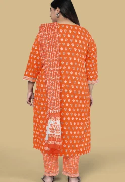 Dabu Printed Pure Cotton Pakistani Suit in Orange
