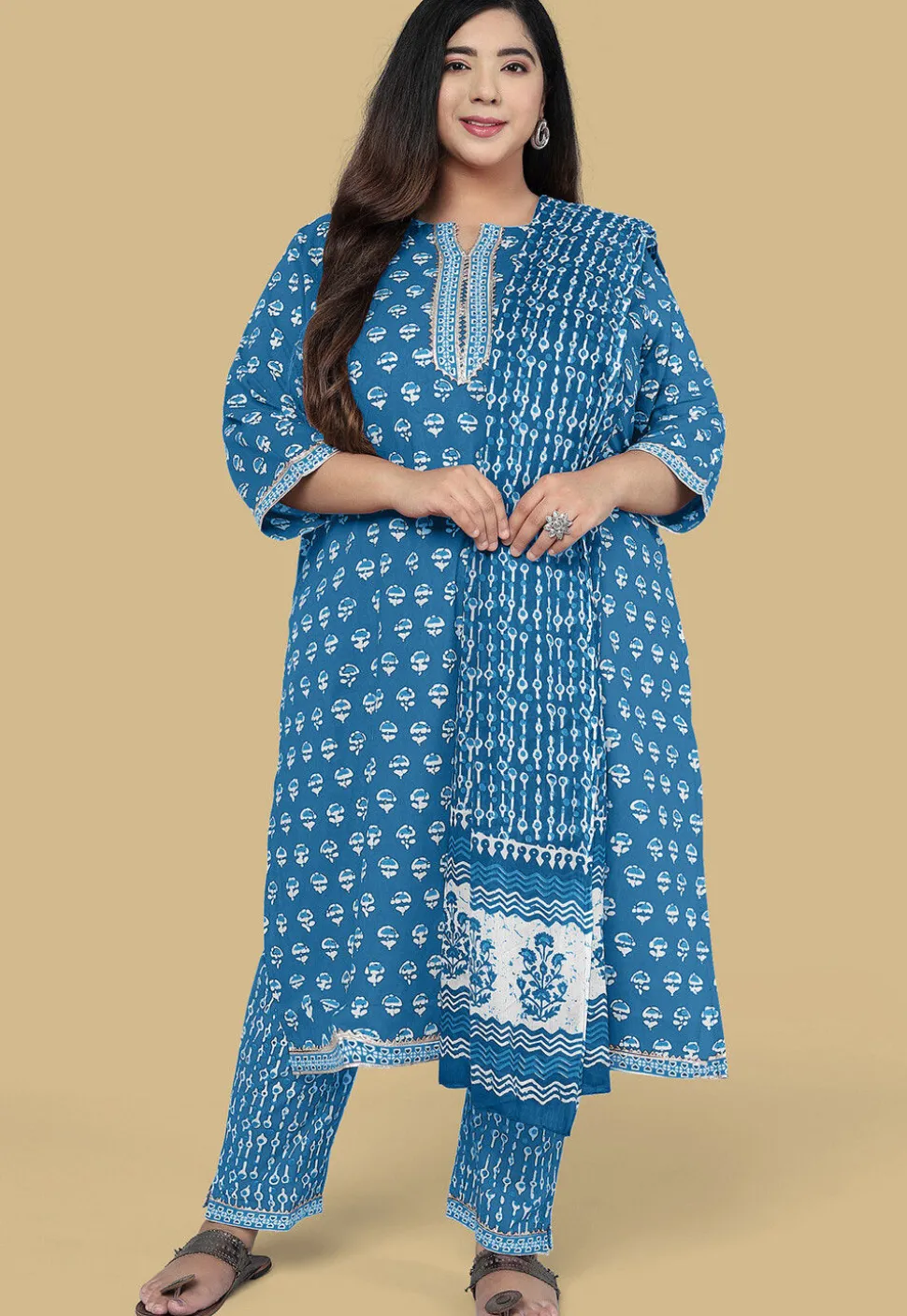 Dabu Printed Pure Cotton Pakistani Suit in Blue