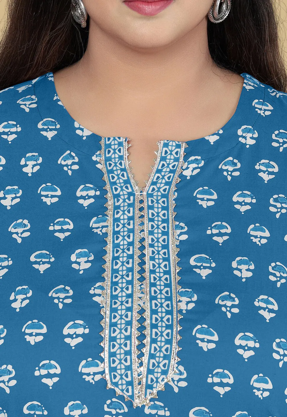 Dabu Printed Pure Cotton Pakistani Suit in Blue