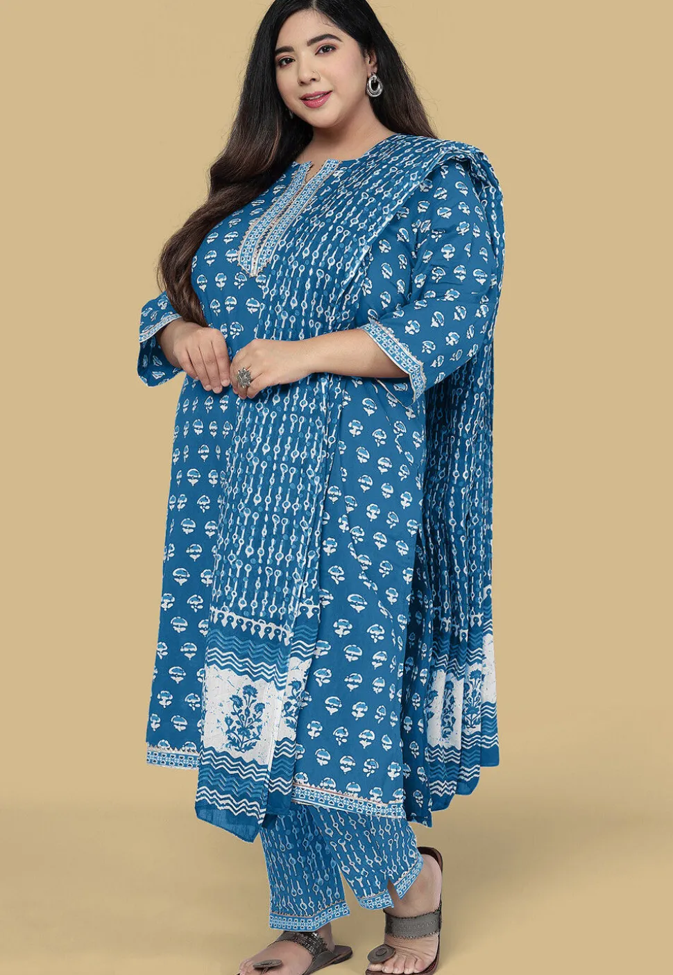 Dabu Printed Pure Cotton Pakistani Suit in Blue
