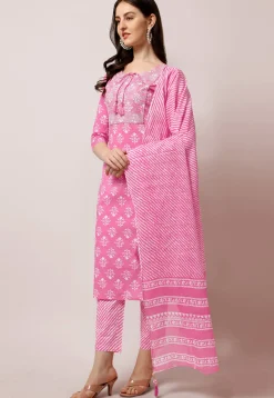 Dabu Printed Pure Cotton Pakistani Suit in Pink