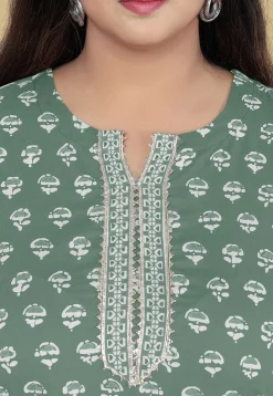 Dabu Printed Pure Cotton Pakistani Suit in Dusty Green