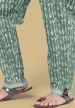Dabu Printed Pure Cotton Pakistani Suit in Dusty Green