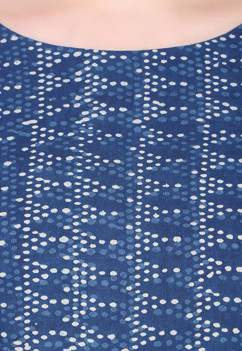 Dabu Printed Pure Cotton Midi Dress in Indigo Blue