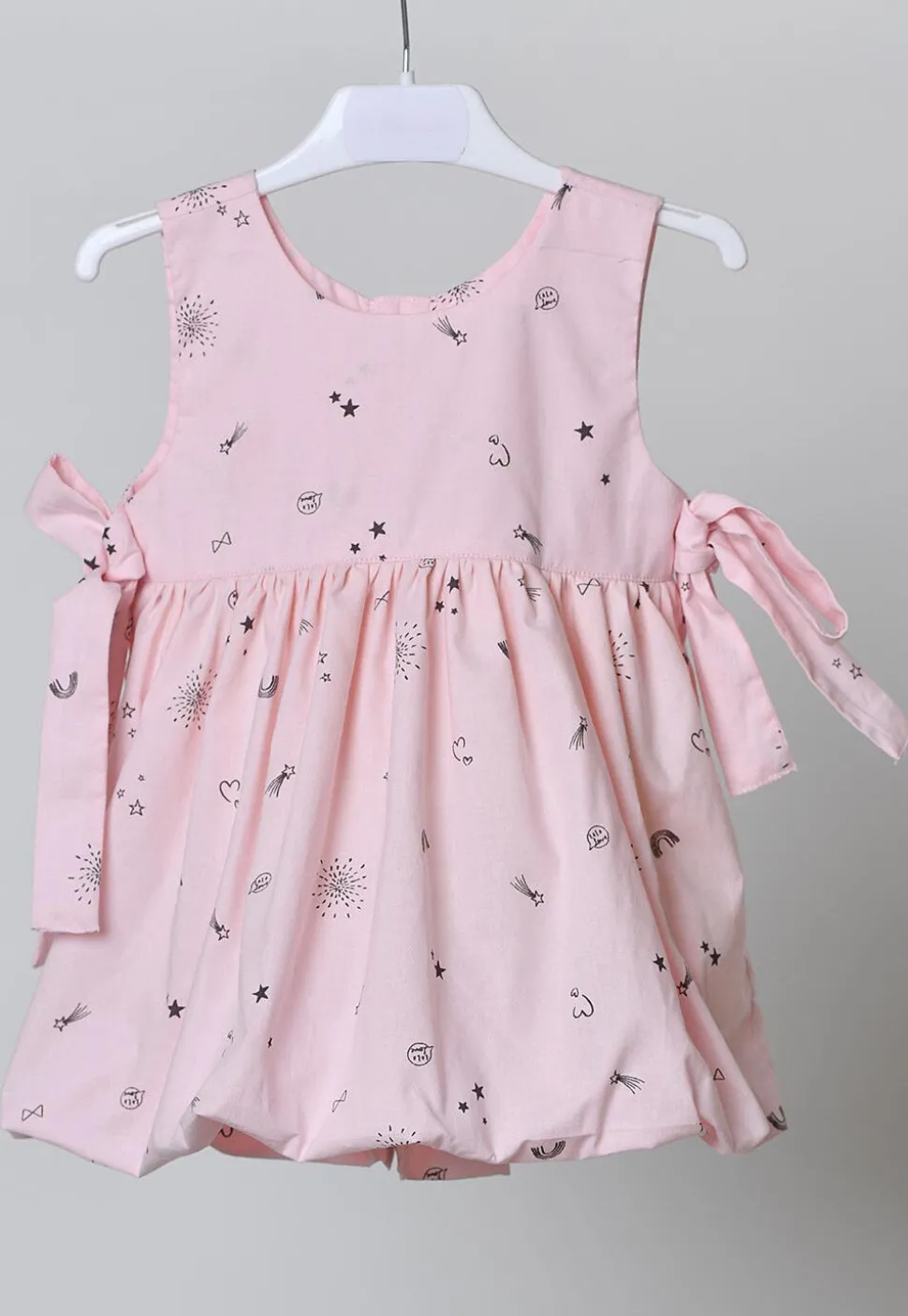 Digital Print Cotton Dress in Baby Pink