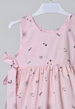 Digital Print Cotton Dress in Baby Pink