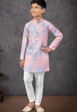 Digital Printed Art Silk Sherwani in Multicolor
