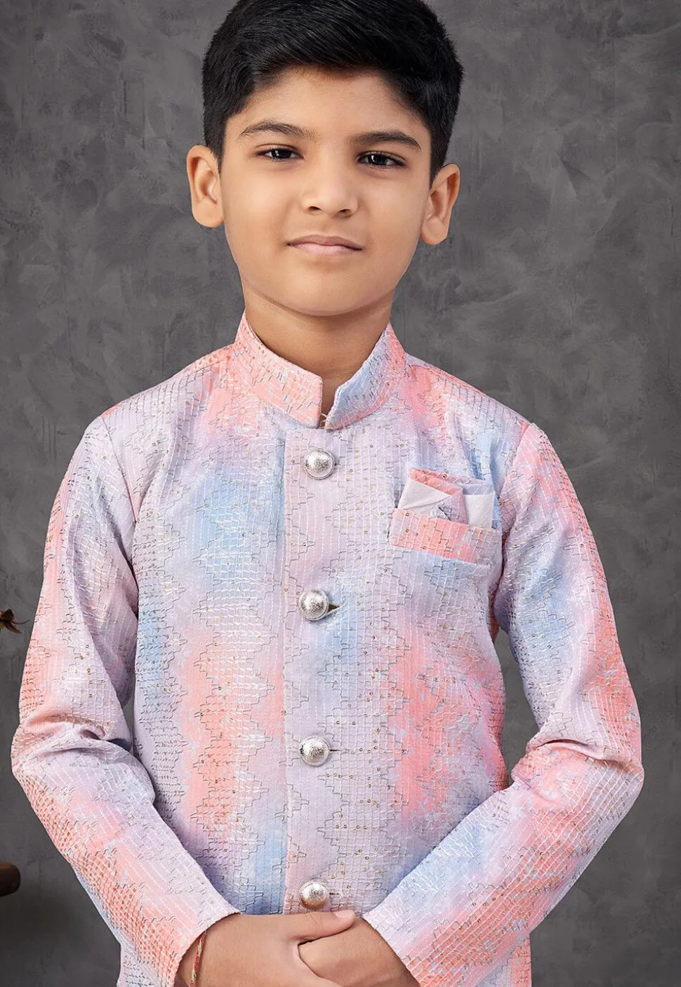 Digital Printed Art Silk Sherwani in Multicolor