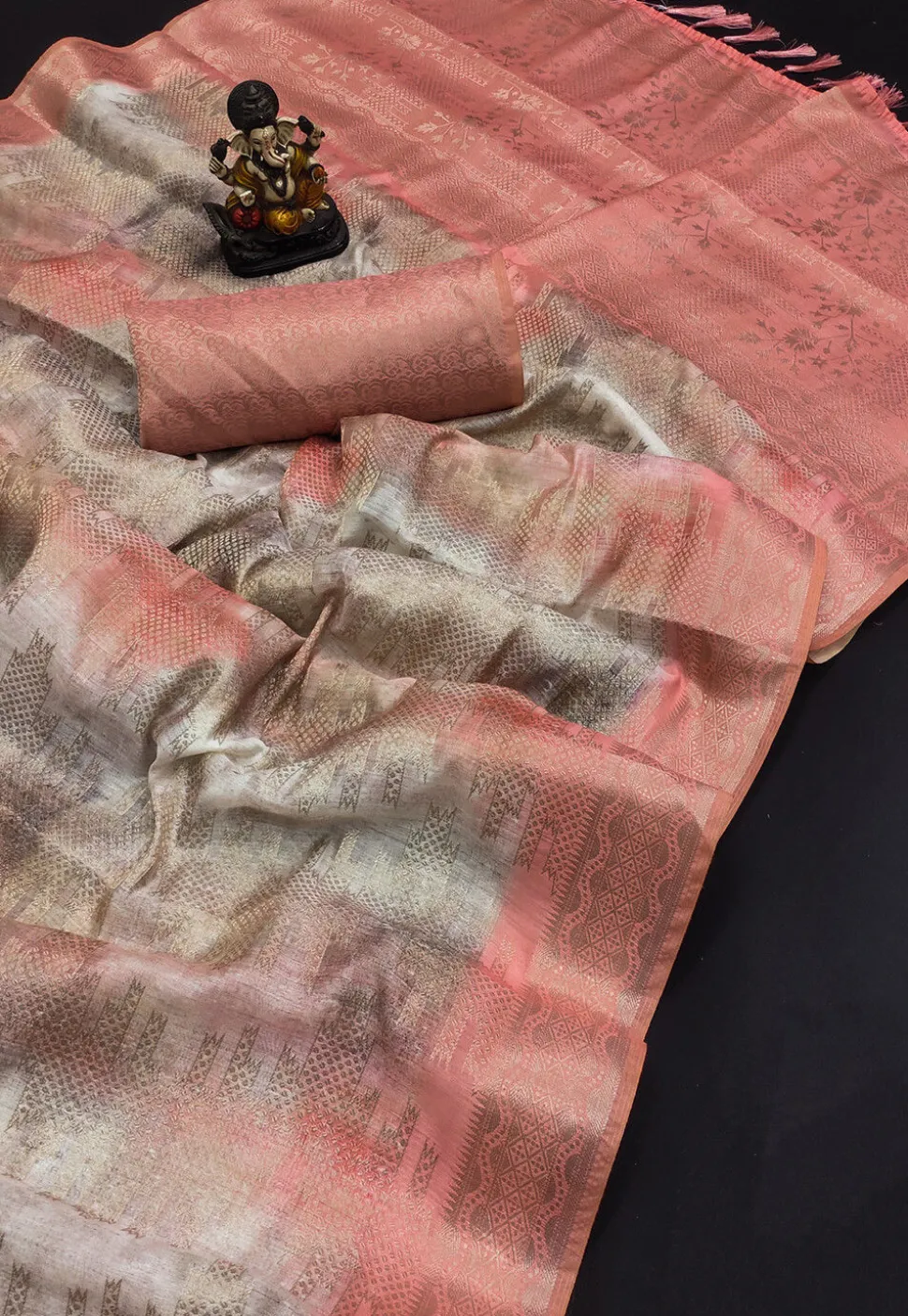 Digital Printed Art Silk Saree in Peach