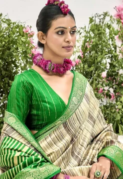 Digital Printed Art Silk Saree in Beige