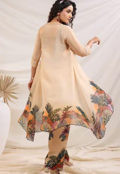Digital Printed Art Silk Crop Top Set in Multicolor