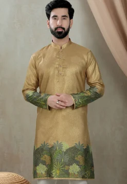 Digital Printed Art Silk Kurta in Beige