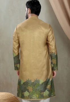 Digital Printed Art Silk Kurta in Beige