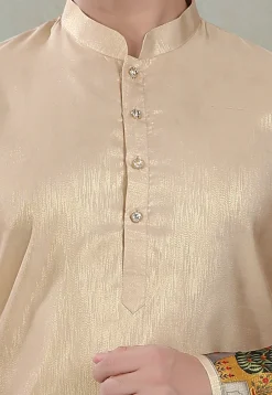 Digital Printed Art Silk Kurta in Beige