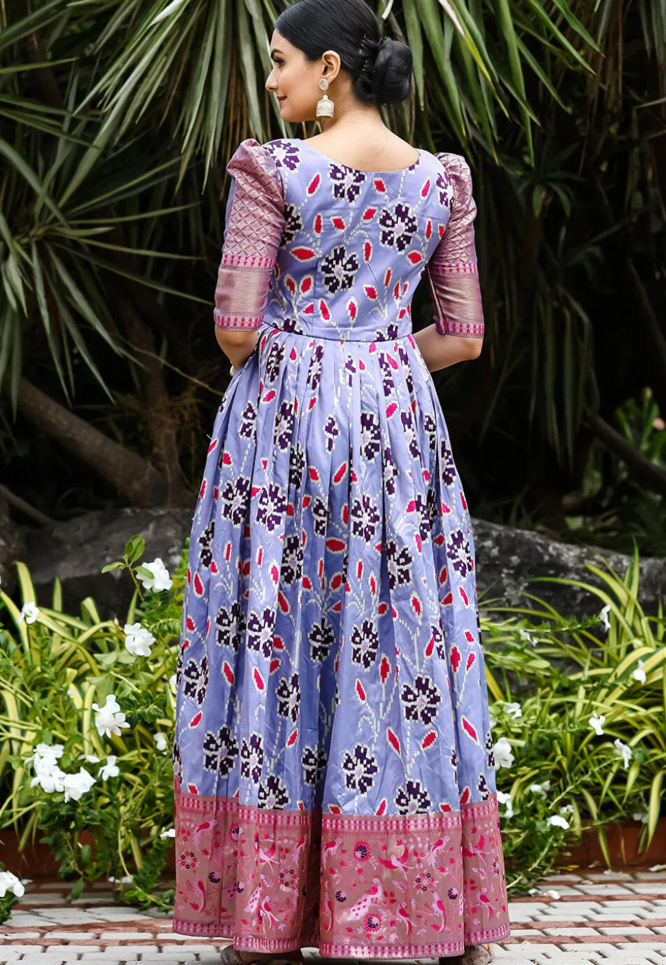 Digital Printed Art Silk Gown in Purple