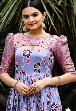 Digital Printed Art Silk Gown in Purple