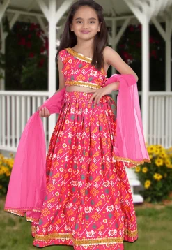 Digital Printed Art Silk Lehenga in Pink