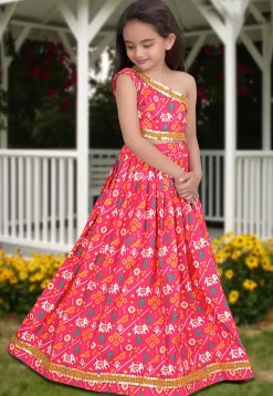 Digital Printed Art Silk Lehenga in Pink