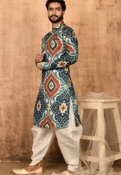 Digital Printed Art Silk Dhoti Kurta in Multicolor