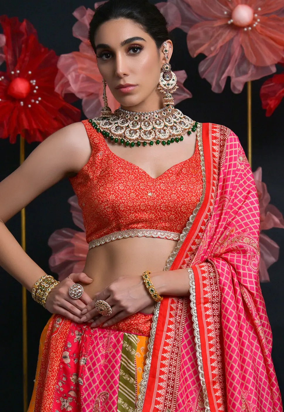 Digital Printed Art Silk Lehenga in Multicolor