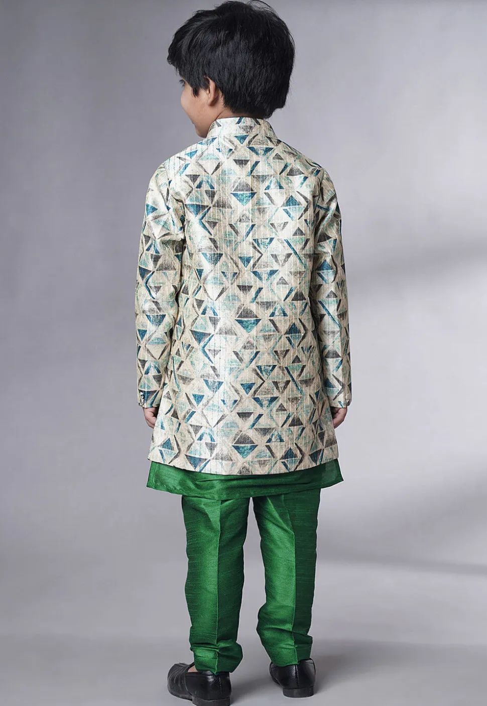 Digital Printed Art Silk Sherwani in Green