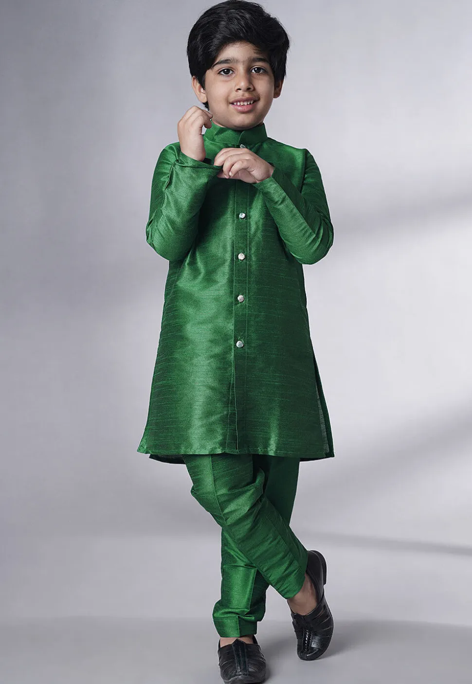 Digital Printed Art Silk Sherwani in Green