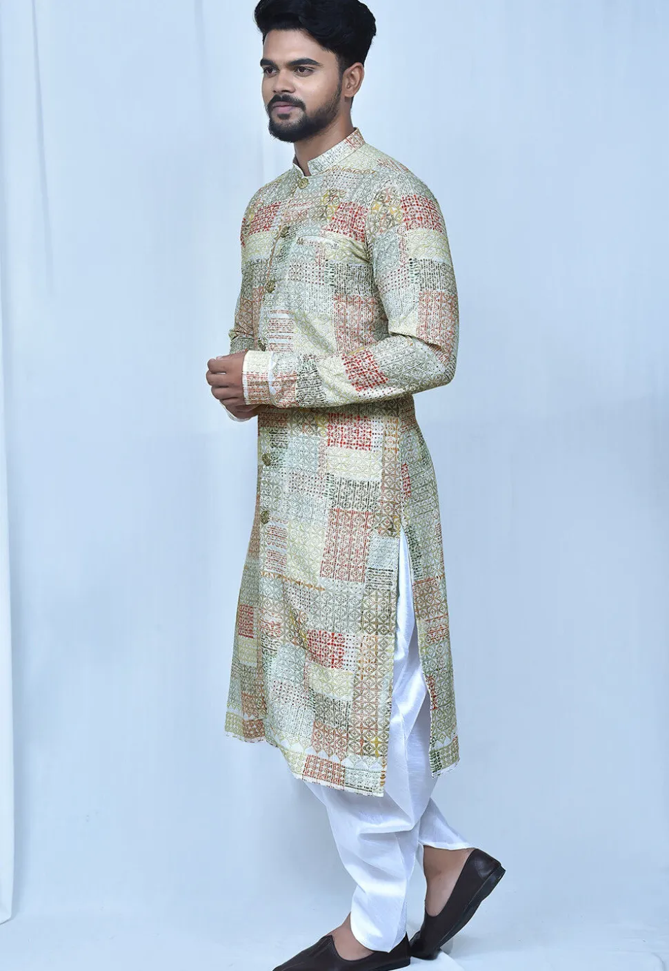 Digital Printed Art Silk Dhoti Kurta in Multicolor