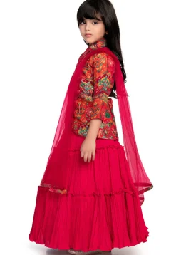 Digital Printed Art Silk Jacquard Lehenga in Fuchsia