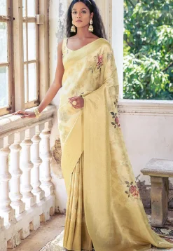 Digital Printed Art Silk Saree in Yellow
