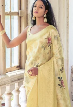 Digital Printed Art Silk Saree in Yellow